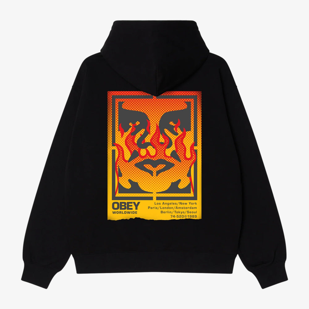 Obey Obey Icon Stencil Flame Hood Black 117464048-blk