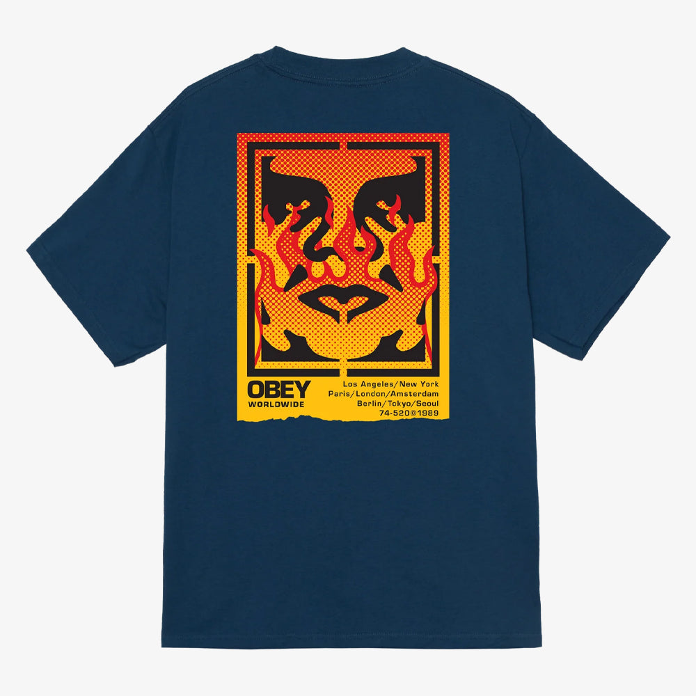 Obey Obey Icon Stencil Flame Tshirt Harbor Blue 165264048-hbu
